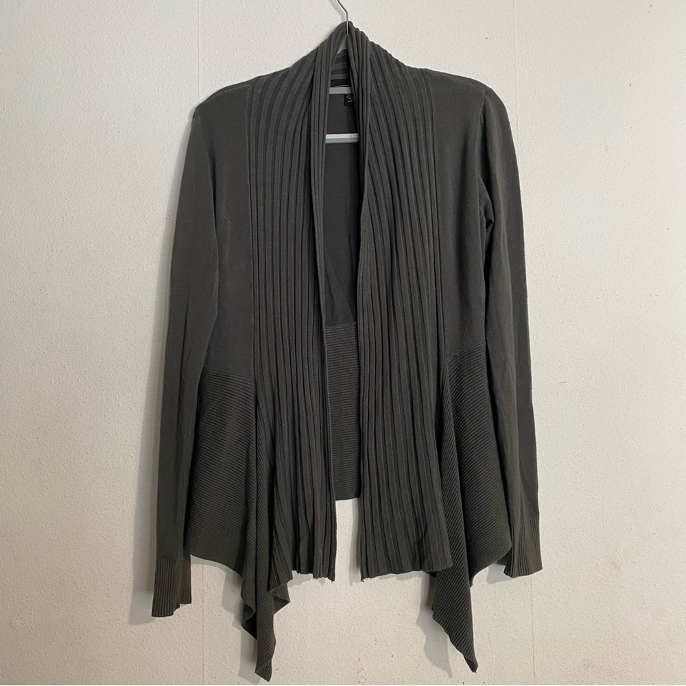 Willi Smith Dark Olive Khaki Green Open Uneven Hem Cardigan: Size Medium